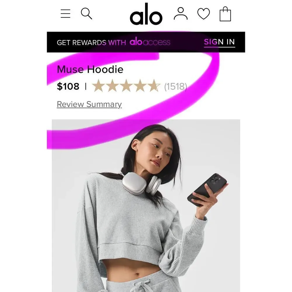 Alo Yoga Muse Hoodie Gray Cropped Ribbed Athleisure Pullover Sweatshirt Gym - Picture 5 of 15